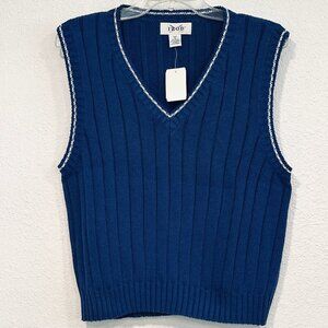 NEW Izod Golf Sweater Vest V-Neck Royal Blue Cotton Cable Knit NWT Womens Sz Med